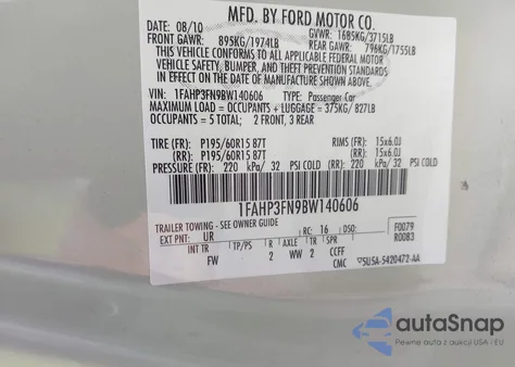 2011 Ford Focus Se z USA, uszkodzony, nr VIN 1FAHP3FN9BW140606